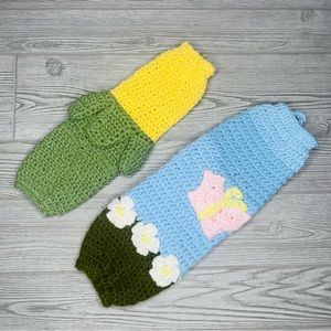 Vintage hand made crochet grocery bag holder corn and butterfly theme pantry bag